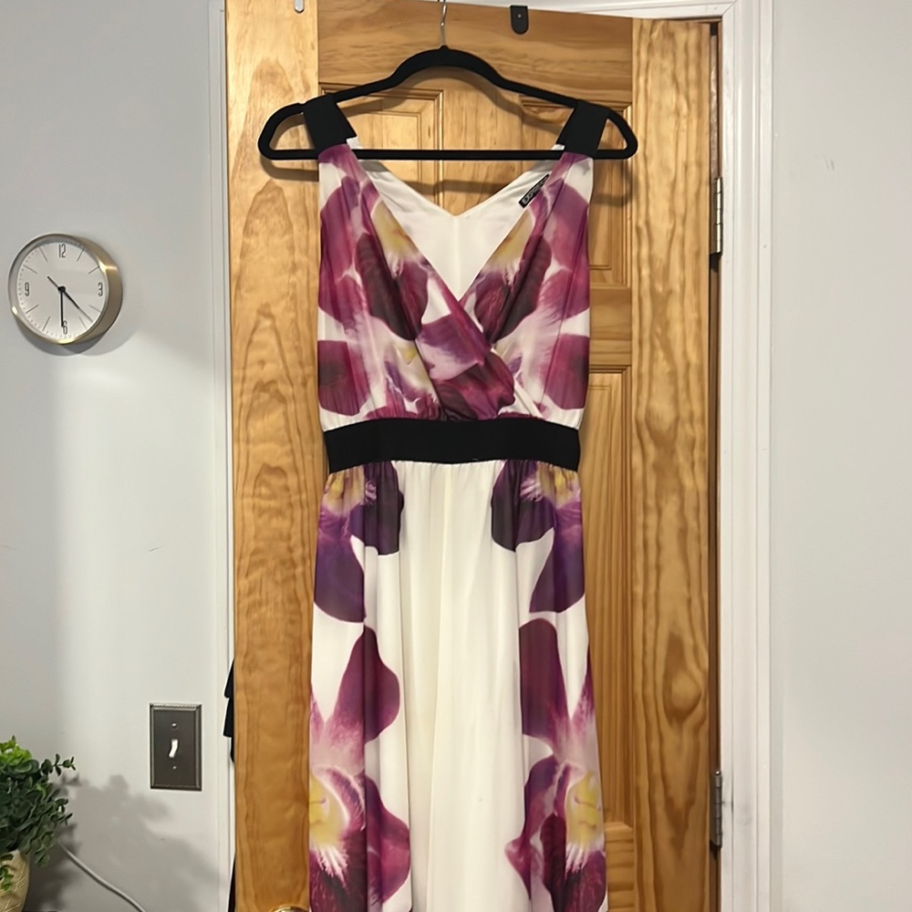 Express Orchid Pattern Asymmetric Hem Long Dress - Picture 1 of 4